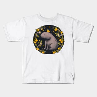 Capybara Cottagecore Aesthetic | Capy Yuzu Orance Citrus on Head Kids T-Shirt